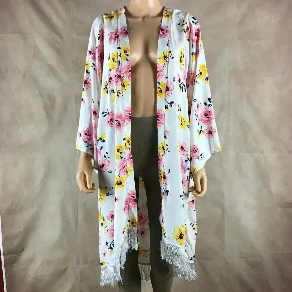 White Floral Kimono Cover-Up NWT Size Medium